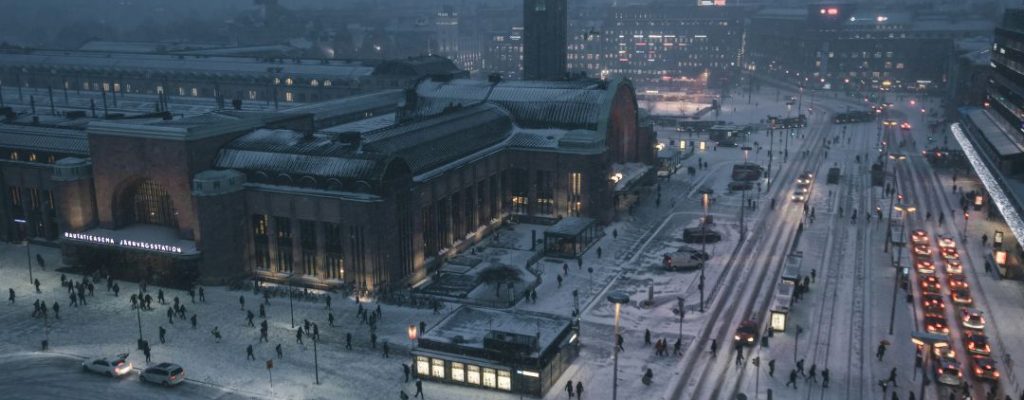 an ariel picture of Helsinki in the snow