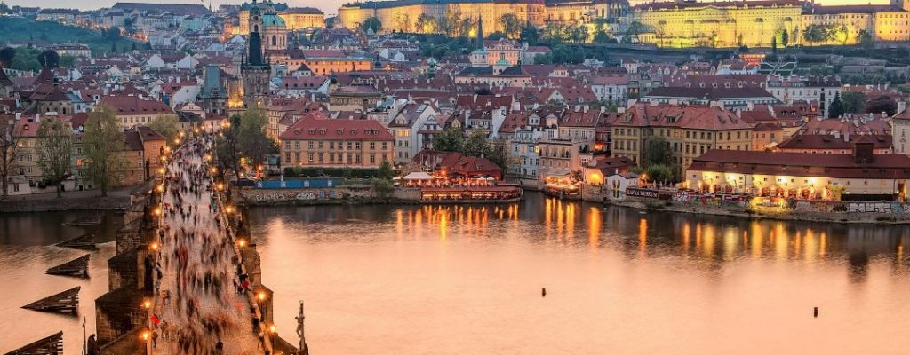 looking over a bridge at Prague Castle