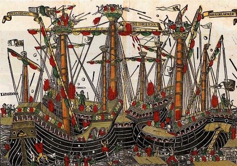 a picture of a medieval naval battle