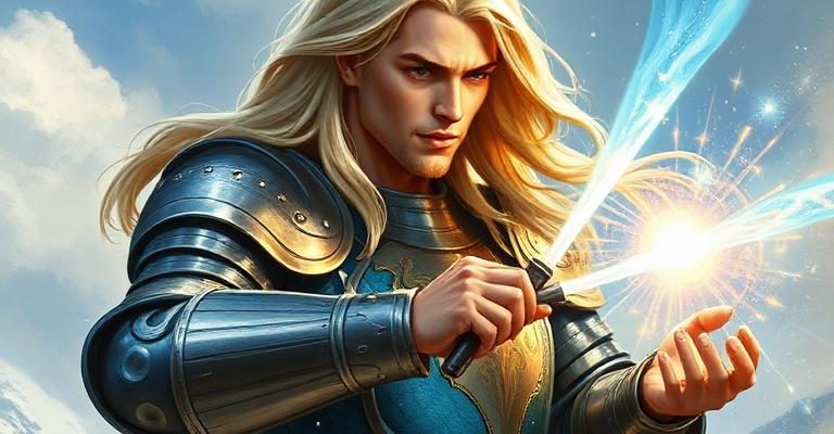 an armoured figure casting a spell