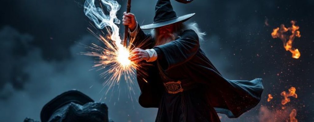 A wizard casting magic missile
