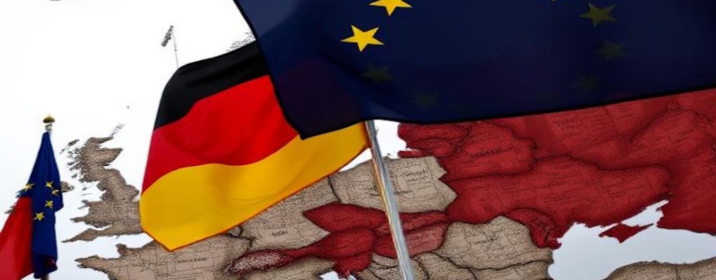 an ai generated image of a map of europe with the EU & German flag.