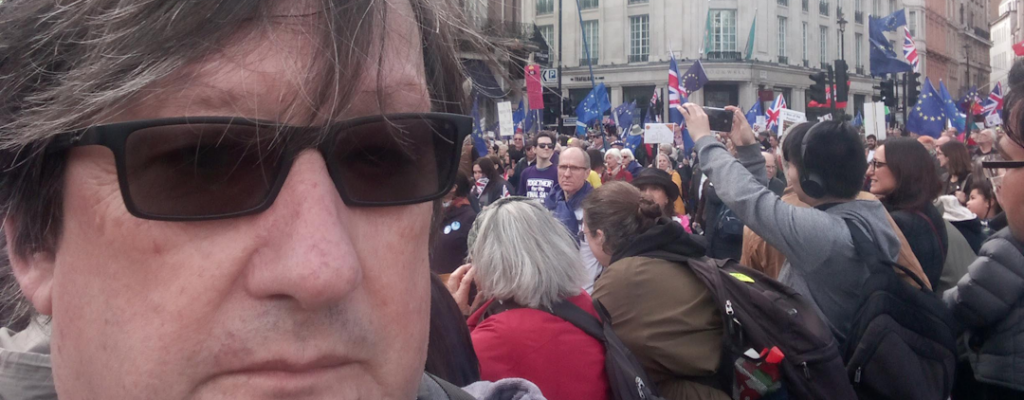 a man at pro-EU demo in London