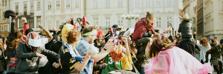 The EU Hokey Cokey dancers in a european square