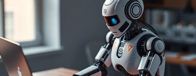 a robot using a laptop